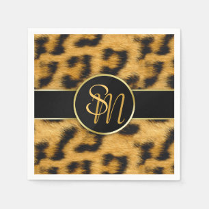 Elegant Leopard Print Monogram Script Paper Napkin Serviette