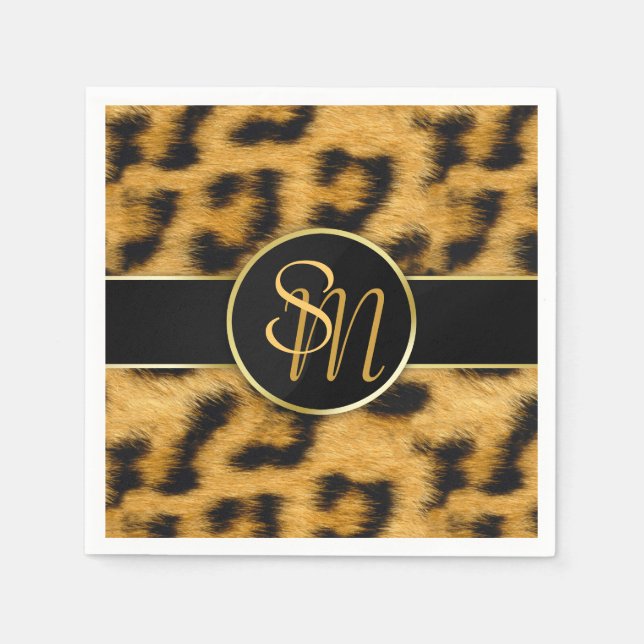 Elegant Leopard Print Monogram Script Paper Napkin Serviette (Vorderseite)