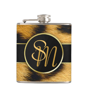 Elegant Leopard Print Monogram Script Vinyl Flask Flachmann