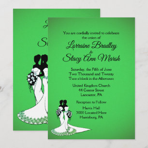 Elegant Lesbian Wedding Green Einladung