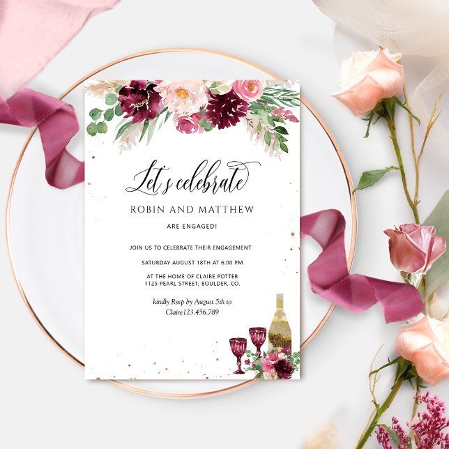 Elegant Let's feiern Burgund Blush Pink Bloral Einladung (Von Creator hochgeladen)