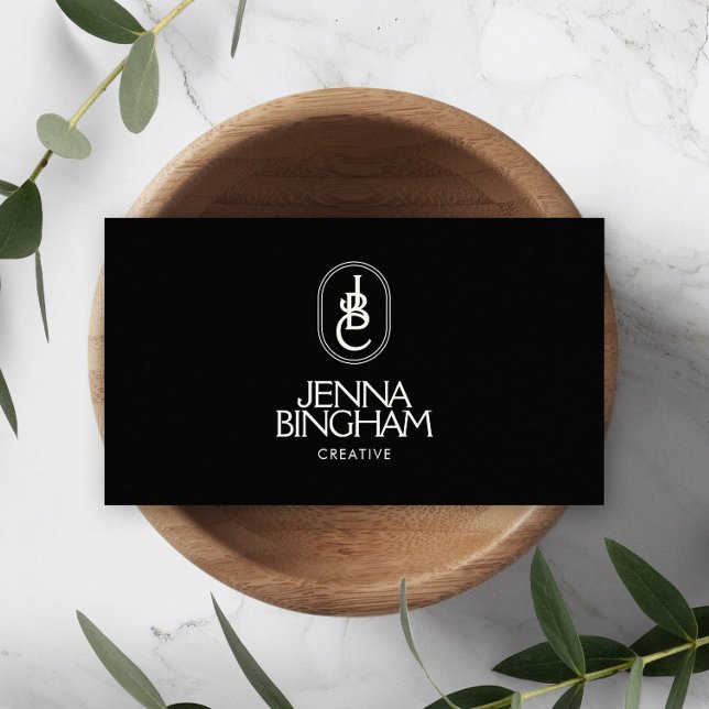 Elegant Lettering Monogram Logo Black/Ivory Visitenkarte (Von Creator hochgeladen)