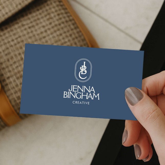 Elegant Lettering Monogram Logo Blue/Ivory Visitenkarte (Von Creator hochgeladen)