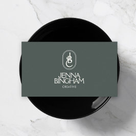 Elegant Lettering Monogram Logo Dark Green Visitenkarte