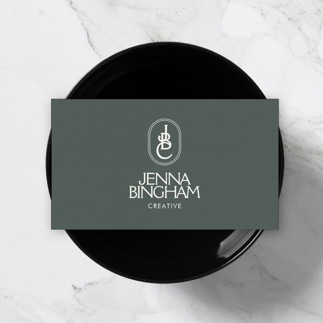Elegant Lettering Monogram Logo Dark Green Visitenkarte (Von Creator hochgeladen)