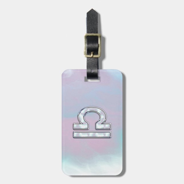 Elegant Libra Zodiac Sign Mother of Pearl Style Gepäckanhänger (Vorderseite vertikal)