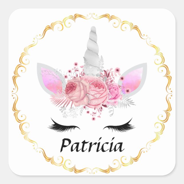 Élégant licorne ajouter nom autocollant (Devant)