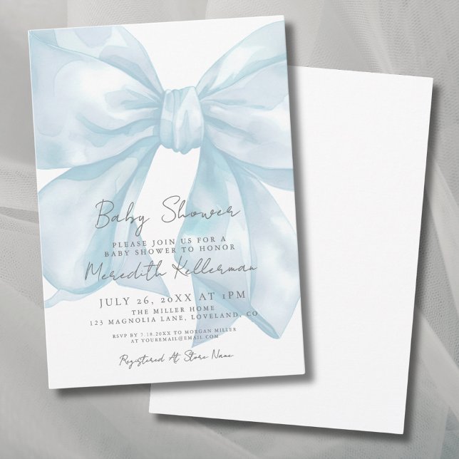 Elegant Light Blue Bow Baby Shower Einladung (Elegant Light Blue Bow Baby Shower Invitation)