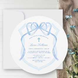 Elegant Light Blue Bow Wappen Taufe Einladung