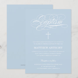 Elegant Light Blue Calligraphy Baptisse Einladung