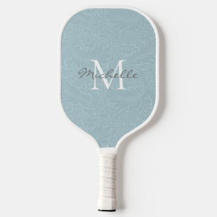 Elegant Light Blue Floral Botanical Monogram Pickleball Schläger