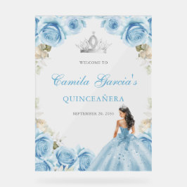 Elegant Light Blue Floral Quinceañera Welcome Acrylschild