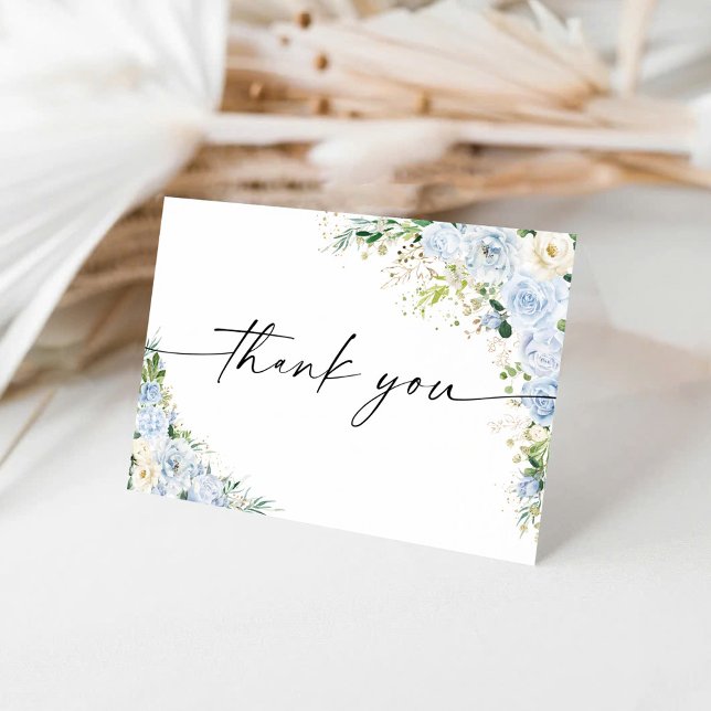 Elegant Light Blue Floral Thank You Card Dankeskarte (Von Creator hochgeladen)