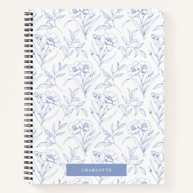 Elegant Light Blue Lined Florals Notizbuch (Vorderseite)