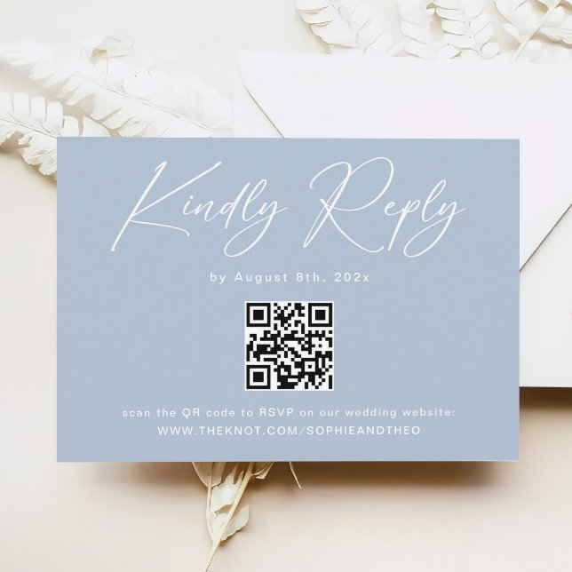 Elegant Light Blue QR Code Wedding RSVP Begleitkarte (Von Creator hochgeladen)