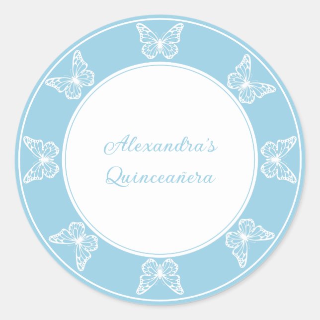 Elegant Light Blue Quinceañera - Butterfly Classy Runder Aufkleber (Vorderseite)
