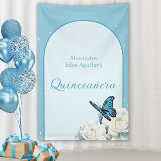 Elegant Light Blue Quinceñera - Begrüßungszeichen Banner