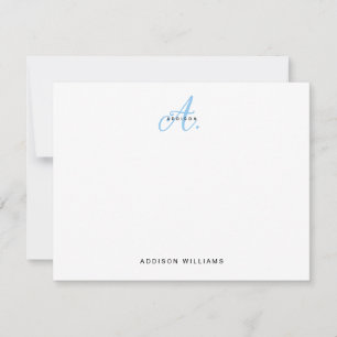 Elegant Light Blue Script Monogram Mitteilungskarte