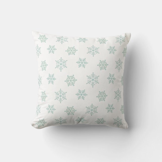 Elegant Light Blue Snowflakes auf Weiß Kissen (Vorderseite)
