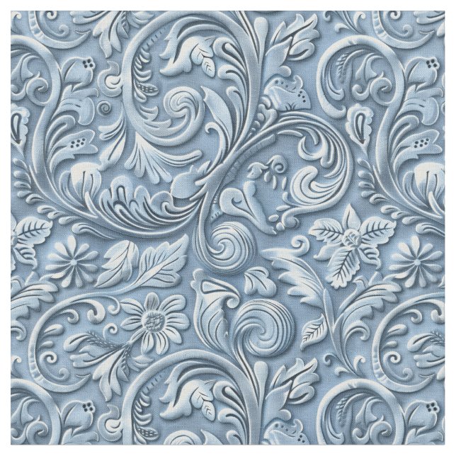 Elegant light blue tooled leather floral stoff (Nahaufnahme)