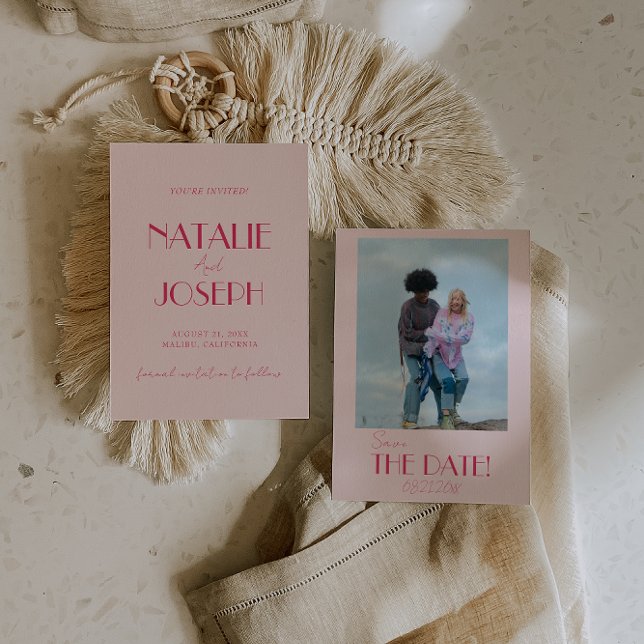 Elegant Light Deep Pink Minimalist Photo Wedding Save The Date (Von Creator hochgeladen)