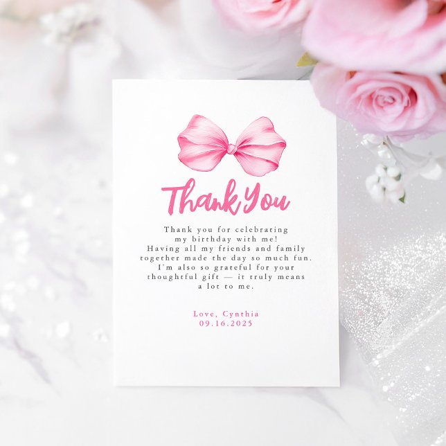 Elegant Light Pink Bow Geburtstag Vielen Dank Dankeskarte (Pink Bow Birthday Thank You Card)