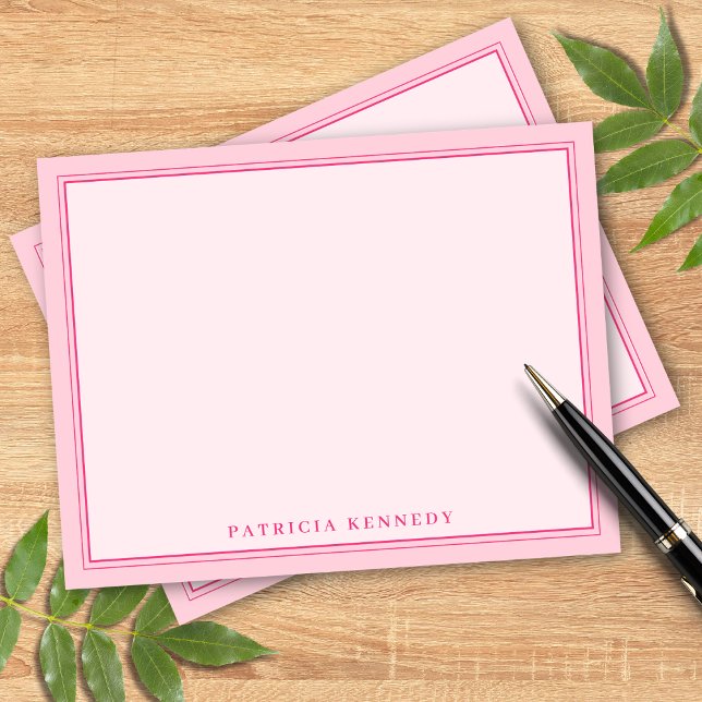 Elegant Light Pink Two Border Name Personalized Mitteilungskarte (Von Creator hochgeladen)