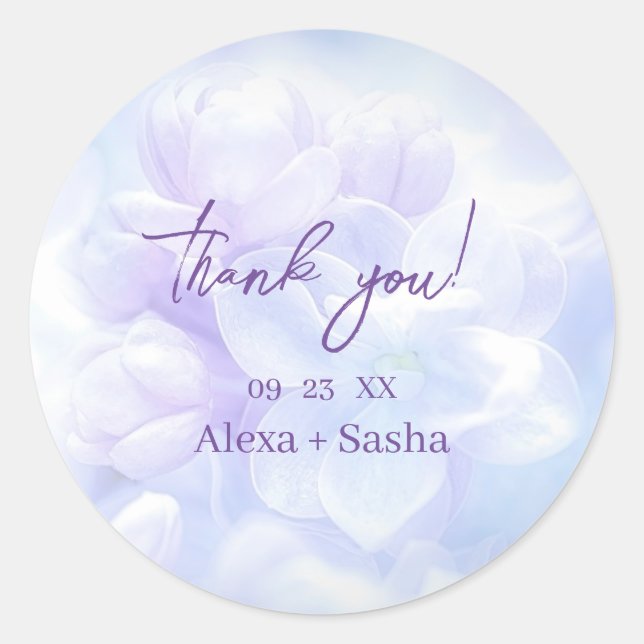 Elegant Light Purple Lilac Flowers Wedding Runder Aufkleber (Vorderseite)
