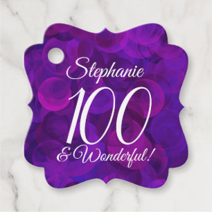 Elegant Lila 100 und wunderschöne Geburtstagsparty Geschenkanhänger