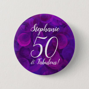 Elegant Lila 50 und fabelhafte Geburtstagsparty Button