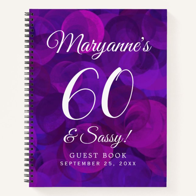 Elegant Lila 60 & Sassy Geburtstagsparty Notizbuch (Vorderseite)