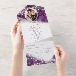 Elegant Lila Amethyst Crystal Geode Wedding All In One Einladung