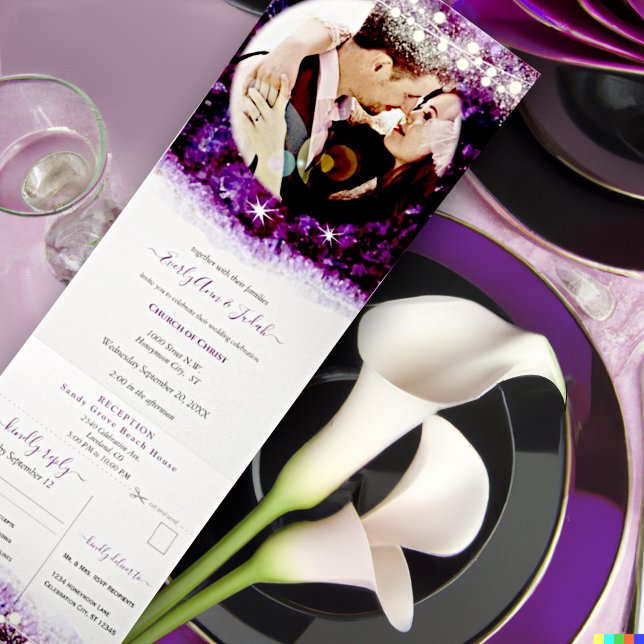 Elegant Lila Amethyst Crystal Geode Wedding Dreifach Gefaltete Einladung (Von Creator hochgeladen)