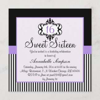 Elegant Lila & Black Chic Sweet 16 Einladung