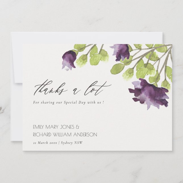 ELEGANT LILA BLAUE WATERCOLOR FLLORAL DANKE (Vorderseite)