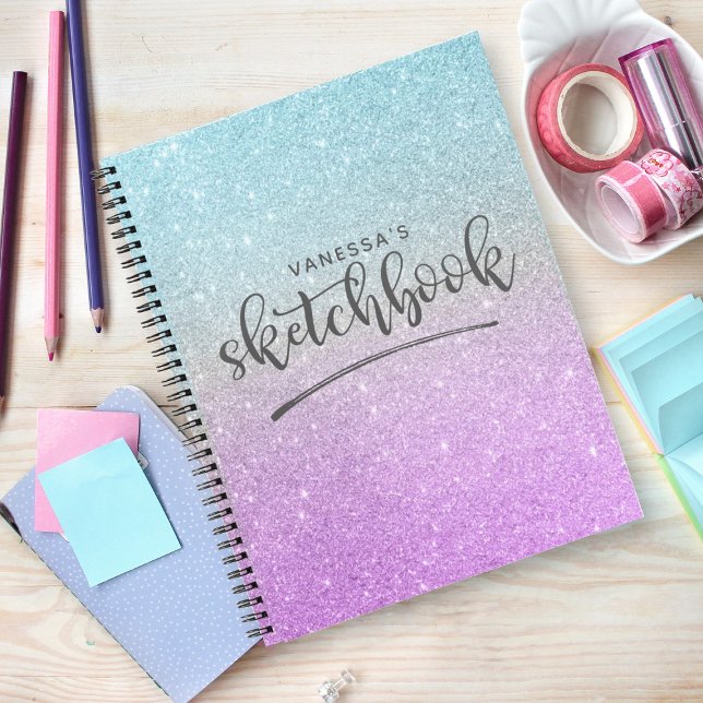 Elegant Lila Blue Glitzer Ombre Sketchbook Notizbuch (Von Creator hochgeladen)