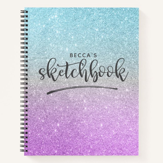 Elegant Lila Blue Glitzer Ombre Sketchbook Notizbuch (Vorderseite)