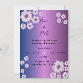 Elegant Lila Blue Gradient Blume Hochzeit Einladung