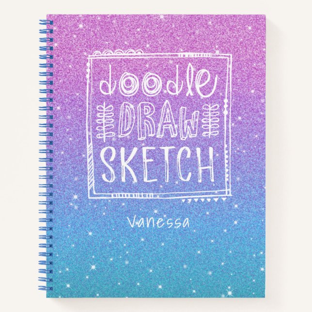 .Elegant Lila Blue Ombre Glitzer Sketchbook Hinwei Notizbuch (Vorderseite)