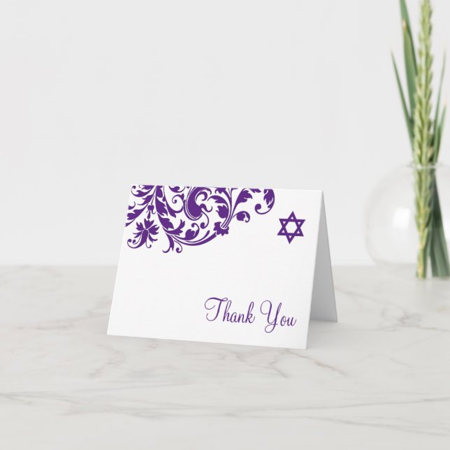 Elegant Lila Blüh Bat Mitzvah Vielen Dank Dankeskarte (Vorderseite)
