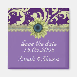 Elegant Lila Damask Sonnenblume Save the Date Magnet