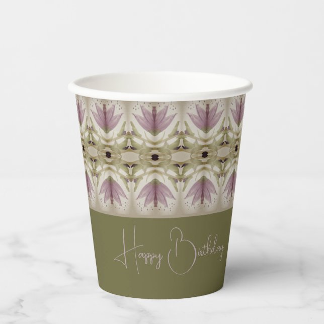 Elegant Lila floral Gemustert Pappbecher (Vorderseite)