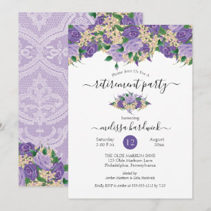 Elegant Lila floral   Party für Spitzenruhestand Einladung