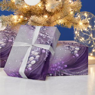 Elegant Lila Floral & Pearl Geschenkpapier