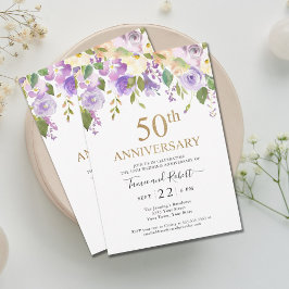 Elegant Lila Gold 50. Hochzeit Einladung