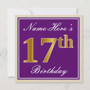 Elegant, lila, Imitat-Gold17. Geburtstag + Name Einladung