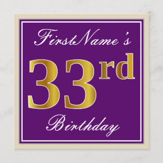 Elegant, lila, Imitat-Gold33. Geburtstag + Name Einladung
