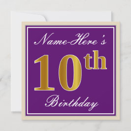 Elegant, Lila, Imitate Gold 10. Geburtstag + Name Einladung
