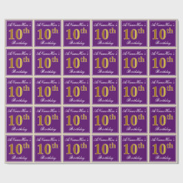 Elegant, Lila, Imitate Gold 10. Geburtstag + Name Geschenkpapier
