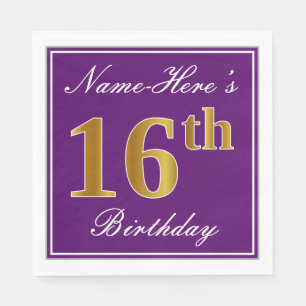 Elegant Lila, Imitate Gold 16. Geburtstag + Name Serviette
